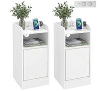 HOMCOM Lot de 2 Tables de Chevet Fines avec Station de Charge, Compartiment Ouvert, étagère réglable et Placard, Blanc
