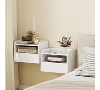 HOMCOM Lot de 2 Tables de Chevet Flottantes avec Station de Charge Tiroir Étagère Ouverte 40x29x29 cm blanc