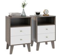 HOMCOM Lot de 2 tables de chevet, modernes, 2 tiroirs, 40x34x64 cm, Gris