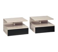 HOMCOM Lot de 2 Tables de Chevet Murales 35 x 32 x 22,5 cm Chêne et Noir | Tables de Nuit Suspendues, Tiroir Coulissant, Compartiment Ouvert, Plateau, Style Moderne, pour Chambre à Coucher