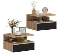 HOMCOM Lot de 2 Tables de Chevet Murales 35 x 32 x 22,5 cm Chêne et Noir | Tables de Nuit Suspendues, Tiroir Coulissant, Compartiment Ouvert, Plateau, Style Moderne, pour Chambre à Coucher