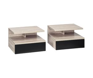 HOMCOM Lot de 2 Tables de Chevet Murales 35 x 32 x 22,5 cm Chêne et Noir | Tables de Nuit Suspendues, Tiroir Coulissant, Compartiment Ouvert, Plateau, Style Moderne, pour Chambre à Coucher