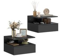 HOMCOM Lot de 2 Tables de Chevet Murales 35 x 32 x 22,5 cm Noir | Tables de Nuit Suspendues, Tiroir Coulissant, Compartiment Ouvert, Plateau, Style Moderne, pour Chambre à Coucher