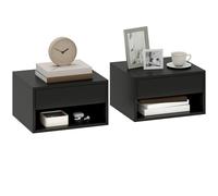 HOMCOM Lot de 2 Tables de Chevet murales, Tables de Nuit suspendues avec tiroir Coulissant, Compartiment Ouvert, Plateau, Style Moderne, 37 x 32 x 21 cm, Noir