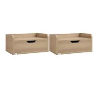 HomCom Chevets muraux x2 – tiroir coulissant, plateau – 40 x 30 x 19 cm – chêne clair