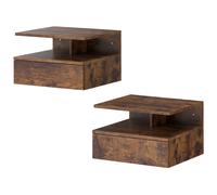 HOMCOM Lot de 2 tables de chevet murales avec tiroir Montées au mur 35x32x22,5 cm Marron rustique