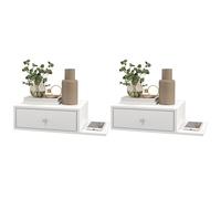 HOMCOM Lot de 2 Tables de Chevet murales, Lot de 2 Tables de Nuit, avec tiroir et étagère latérale, en Bois, 55 x 30 x 15 cm, Blanc