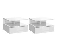 HOMCOM Lot de 2 Tables de Chevet Murales Moderne 35x32 x22,5cm Blanc Laqué | Tables de Chevet Suspendues, Tiroir Coulissant, Compartiment Ouvert, Plateau, pour Chambre à Coucher