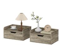 HOMCOM Lot de 2 tables de chevet murales, tables de nuit avec tiroir et plateau à rebords surélevés, 40x30x19,5cm, gris