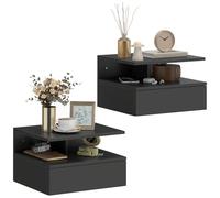 HomCom Lot de 2 tables de chevet murales - tiroir coulissant, niche et plateau - Noir 35x32x22,5 cm