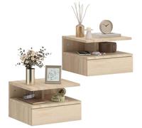 HOMCOM Lot de 2 Tables de Chevet murales, Tables de Nuit suspendues avec tiroir Coulissant, Compartiment Ouvert, Plateau, Style Moderne, pour Chambre à Coucher, 35 x 32 x 22,5 cm, chêne