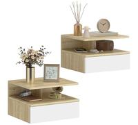 HOMCOM Lot de 2 Tables de Chevet murales, Tables de Nuit suspendues avec tiroir Coulissant, Compartiment Ouvert, Plateau, Style Moderne, pour Chambre à Coucher, 35 x 32 x 22,5 cm, Blanc et chêne