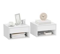HOMCOM Lot de 2 Tables de Chevet murales, Tables de Nuit suspendues avec tiroir Coulissant, Compartiment Ouvert, Plateau, Style Moderne, 37 x 32 x 21 cm, Blanc
