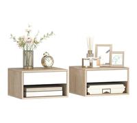 HOMCOM Lot de 2 Tables de Chevet murales, Tables de Nuit suspendues avec tiroir Coulissant, Compartiment Ouvert, Plateau, Style Moderne, 37 x 32 x 21 cm, Bois Naturel et Blanc