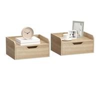 HOMCOM Lot de 2 Tables de Chevet murales, Tables de Nuit suspendues avec tiroir et Plateau à rebords surélevés, Style Moderne, pour Chambre à Coucher, Salon, 40 x 30 x 19,5 cm, Bois Naturel
