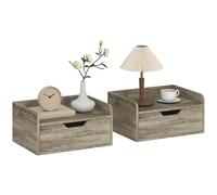 HOMCOM Lot de 2 Tables de Chevet murales, Tables de Nuit suspendues avec tiroir et Plateau à rebords surélevés, Style Moderne, pour Chambre à Coucher, Salon, 40 x 30 x 19,5 cm, Gris