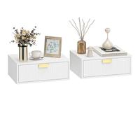 HOMCOM Lot de 2 Tables de Chevet murales, Tables de Nuit suspendues avec tiroir ondulé, Style Moderne, pour Chambre à Coucher, Salon, 40 x 30 x 15 cm, Blanc