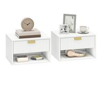 HOMCOM Lot de 2 Tables de Chevet murales, Tables de Nuit suspendues avec tiroir rainuré et étagère Ouverte, Style Moderne, pour Chambre à Coucher, 40 x 30 x 25 cm, Blanc