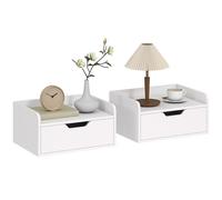 HOMCOM Lot de 2 Tables de Chevet murales Tables de Nuit suspendues - tiroir Coulissant, Plateau - en Bois dim. 40L x 30l x 19,5H cm Blanc