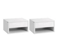 HOMCOM Lot de 2 Tables de Chevet Murales Tiroir Chambre Blanc Brillant