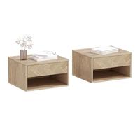 HOMCOM Lot de 2 Tables de Chevet Murales Tiroir Chambre Naturel | Tables de Nuit Suspendues, Compartiment Ouvert, Plateau, Style Moderne, 37 x 32 x 21 cm