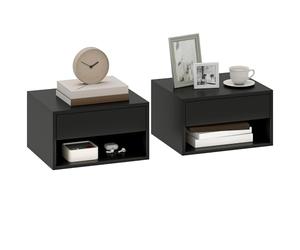 HOMCOM Lot de 2 Tables de Chevet Murales Tiroir Chambre Noir Mat