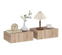 HomCom Lot de 2 tables de chevet murales – tiroir coulissant, plateau, panneaux aspect chêne clair