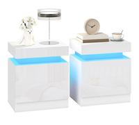 HOMCOM Lot de 2 tables de chevet pour chambre à coucher avec LED à 16 couleurs et 4 modes, économie d'espace avec 2 tiroirs, tables basses pour chambre à coucher, 45 x 35 x 52 cm, blanc brillant