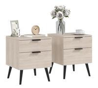HomCom Lot de 2 tables de chevet style nordique 2 tiroirs piètement effilé noir effet chêne clair
