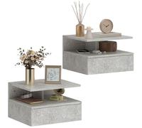 HOMCOM Lot de 2 tables de chevet suspendues avec tiroir et compartiment ouvert, paire de tables de chevet modernes en bois, tables basses pour canapé, salon, séjour et chambre, 35 x 32 x 22,5 cm,