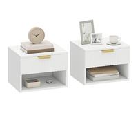 HOMCOM Lot de 2 Tables de Chevet suspendues, Tables de Nuit murales avec tiroir à Fermeture Douce et Niche de Rangement, Moderne pour Chambre, Salon, 40 x 34 x 29 cm, Blanc
