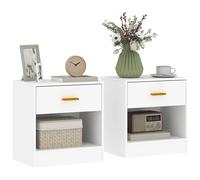 HOMCOM Lot de 2 Tables de Chevet, 2 Tiroirs, 39 x 28 x 41 cm, Blanc | Chevet de Lit, Table de Nuit, Étagères Ouvertes, Poignée Dorée, Style Moderne, Bout de Canapé, Chambre à Coucher, Salon
