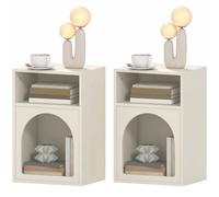 HOMCOM Lot de 2 tables de chevet, table de nuit avec compartiments ouverts, design arqué, 40 x 30 x 60 cm, crème