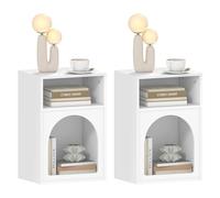 HOMCOM Lot de 2 Tables de Chevet, Table de Nuit avec Compartiments Ouverts, Design arqué, Chevet de lit pour Chambre à Coucher, Salon, 40 x 30 x 60 cm, Blanc