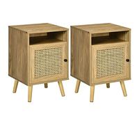 HOMCOM Lot de 2 Tables de Chevet Table de Nuit avec Placard Porte cannage et Niche Design Vintage 39 x 35 x 60 cm