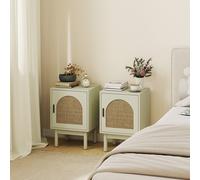 HOMCOM Lot de 2 tables de chevet, table de nuit avec porte en résine tressée, étagère réglable 40 x 35 x 58 cm, vert clair