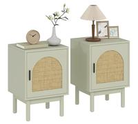 HOMCOM Lot de 2 Tables de Chevet, Table de Nuit avec Porte en résine tressée, étagère réglable et Pieds en Bois Massif, Style Boho, Bout de canapé pour Chambre à Coucher, Salon, 40 x 35 x 58 cm, Vert