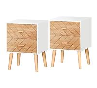 HOMCOM Lot de 2 Tables de Chevet Table de Nuit Design scandinave 40L x 30l x 56H cm tiroirs Bois Massif pin Blanc et hêtre Motif Graphique
