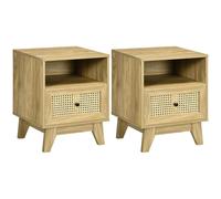 HOMCOM Lot de 2 Tables de Chevet Table de Nuit Meuble de Rangement avec tiroir Porte cannage et Niche Design Vintage 45 x 39 x 56,5 cm