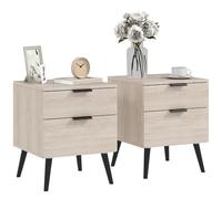 Lot de 2 tables de chevet - table de nuit - HOMCOM - style nordique moderne - avec tiroir à deux niveaux - pieds bois massif - chêne
