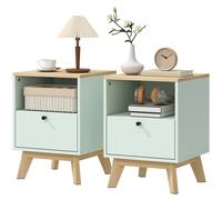 HOMCOM Lot de 2 tables de chevet, tables de nuit avec tiroir et compartiment ouvert, 40 x 40 x 55 cm, chêne et vert clair