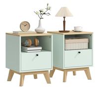 HOMCOM Lot de 2 Tables de Chevet, Tables de Nuit avec tiroir et Compartiment Ouvert, Style Moderne, pour Chambre à Coucher, Salon, 40 x 40 x 55 cm, chêne et Vert Clair
