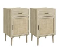 HOMCOM Lot de 2 Tables de Chevet, Tables de Nuit avec tiroir et Placard, étagère réglable, Style bohème, pour Chambre à Coucher, Salon, 40 x 40 x 68,5 cm, chêne