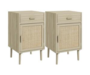 HOMCOM Lot de 2 Tables de Chevet, Tables de Nuit avec tiroir et Placard, étagère réglable, Style bohème, pour Chambre à Coucher, Salon, 40 x 40 x 68,5 cm, chêne