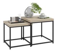 HomCom Lot de 2 tables basses gigognes carrées – acier noir, panneaux aspect chêne clair