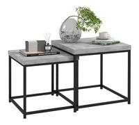 HOMCOM Lot de 2 tables basses gigognes carrées pour salon – cadre en acier, plateaux en bois gris