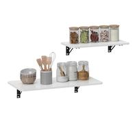 HOMCOM Lot de 2 Tables Pliantes murales, Table Murale Rabattable en Bois, Bureau Flottant, Table de Cuisine, Salle à Manger, Bureau, Chambre, Blanc Brillant