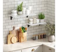 HOMCOM Lot de 2 tables pliantes murales, table murale rabattable en bois, pour cuisine, salle à manger, bureau, blanc brillant