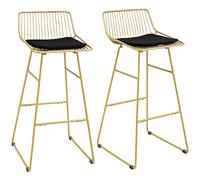Lot de 2 chaises de bar design acier filaire doré avec coussin noir - élégance et confort - repose-pieds - convient pour tables de 104-109 cm