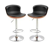 HOMCOM Lot de 2 Tabouret de Bar Design Contemporain Hauteur d'assise réglable 64-85 cm pivotant 360° revêtement synthétique Noir Imitation Bois